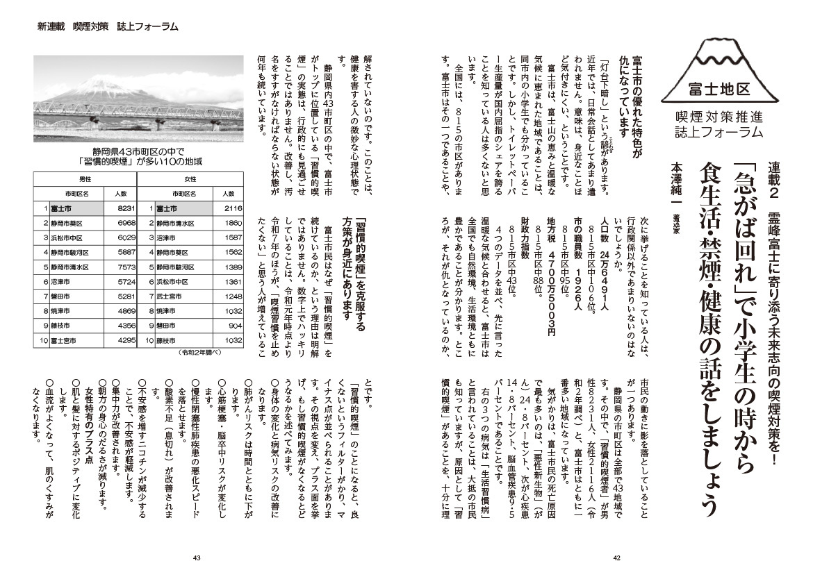 霊峰富士に寄り添う未来志向の喫煙対策を！！